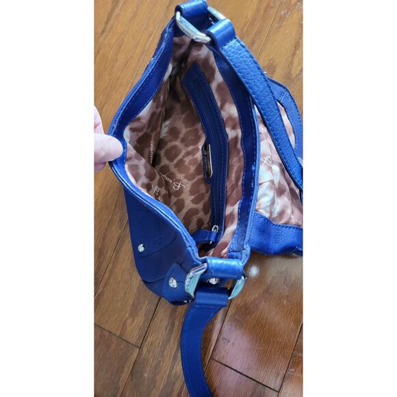B. Makowsky Leather Bag Purse Blue Cross Body Shoulder Strap Silver Studs - Picture 14 of 16